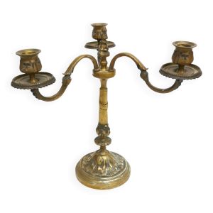 ancien Bougeoir à 3 branches , Chandelier en Bronze