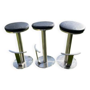 Tabourets de bar en inox et cuir noir