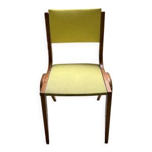 Chaise vintage moderniste en bois courbé et skai jaune - Années 50/60