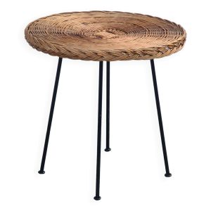 Table d'appoint, guéridon, table basse rotin osier 1950-60