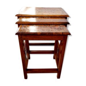 Ensemble de tables d'appoint ou tables gigognes vintage, 3 pièces, motif bois incrusté