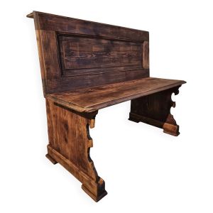 Banc ancien français en pin – vers 1920 – style rustique banc d'église