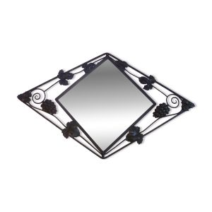 Miroir biseauté art deco en fer forge decor de raisin