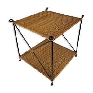 Table basse en fer forgé et osier tressé années 50-60