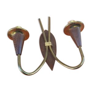 Applique style scandinave en métal doré et bois de Wenge vers 1960