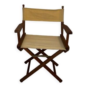 Chaise ''Metteur en scène'' classique en teck avec assise beige