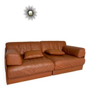Canapé 2 places en cuir camel design DESEDE ds 76 vintage vintage