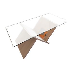 Table basse design en hêtre massif et plateau de verre