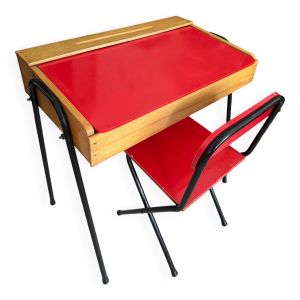 Ensemble bureau et chaise enfant rouge vintage