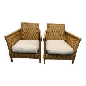 Lot de fauteuils en moelle de rotin Habitat vintage