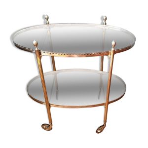 Desserte à roulettes en laiton et verre