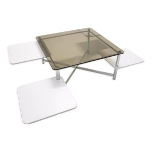 Table basse pivotante vintage en verre fumé des années 1970