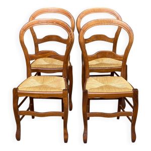 4 chaises louis philippe bois massif courbé et paille