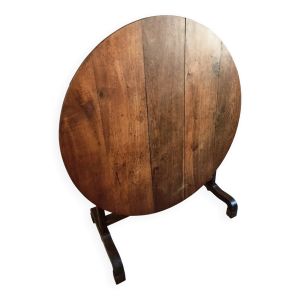 Table à vin ancienne en chêne français – Région de la Loire – Plateau basculant – 107 cm de diamètre