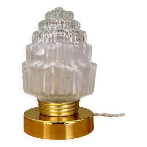 Lampe à poser globe vintage en verre mi dépoli mi transparent