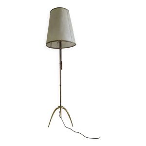 Lampadaire du milieu du siècle avec cuir et laiton