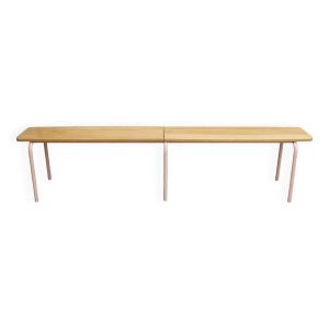 Banc d'école en bois et métal des années 80