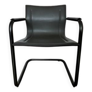 Fauteuil cantilever MG5 en cuir gris, Matteo Grassi, années 80/90