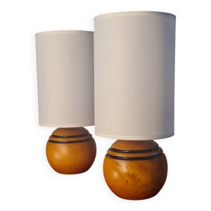Paire de lampe boule bois  vintage chevet style scandinave 32 X 14 tres bon