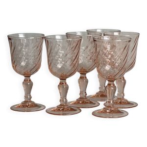 6 verres à liqueur en verre rose torsadé