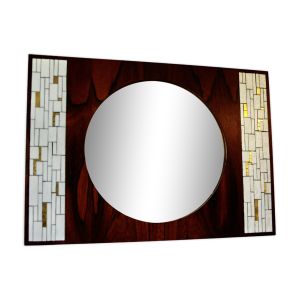 Miroir vintage en palissandre et ceramique de berthold muller 1950