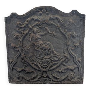 Plaque de cheminée ancienne en fonte – style Louis XV Rocaille – France XVI