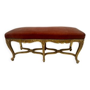 Banquette de style Louis XV en bois doré et velours rouge XX siècle