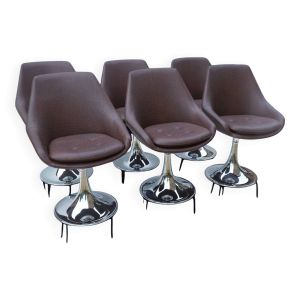 Suite de 6 chaises vintage, pied tulipe chromé, pivotantes.