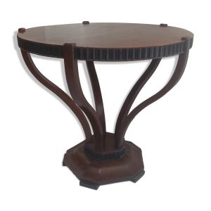 Table ronde Art Deco placage acajou sur un piètement en forme de tulipe