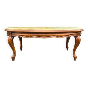 Table basse vintage en merisier et dessus marbre