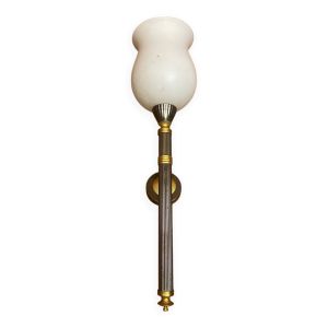 Applique Ancienne Torche style JANSEN Métal + Opaline Blanche Vintage #C52