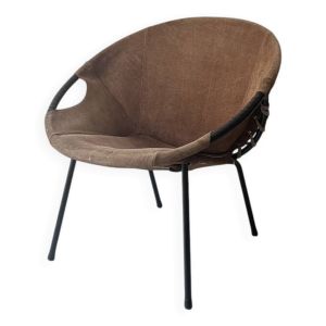Fauteuil design en daim marron circle ballon de Lusch & Co, Allemagne 1970