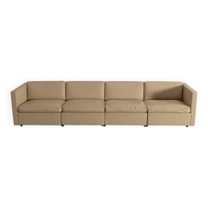 Canapé en cuir blanc du milieu du siècle et 4 fauteuils club cubiques Charles Pfister pour Knoll