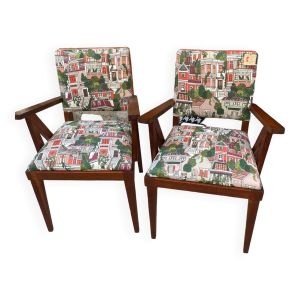 Paire de fauteuil bridge vintage compas