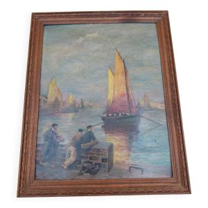 Tableau peinture marine huile sur isorel non signé