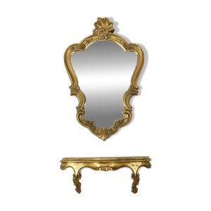 Petit miroir à crête de style baroque avec console en résine France
