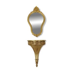 Miroir baroque doré avec console en acanthe, France