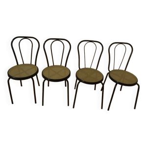4 Chaises bistrot en métal noir et assise cannage plastique