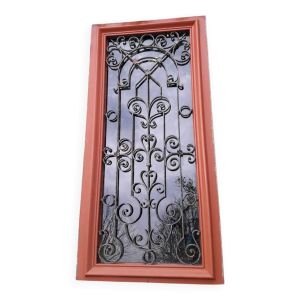 Fenêtre cadre  179x88cm noyer chêne grille fer forgé panneau vitré ouvrant