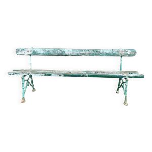 Ancien banc de jardin bois & fonte 2 m-long – patine d’origine