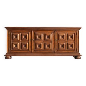 Buffet brutaliste espagnol en bois massif sculpté