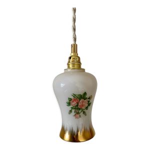 Baladeuse tulipe vintage en opaline blanche dessins de roses