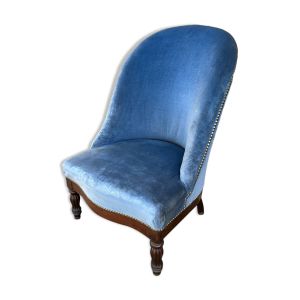 Fauteuil crapaud en velours bleu, années 50
