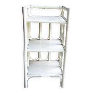 Ancien chevet étagère en rotin blanc