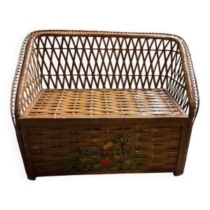 Banc coffre rotin osier années 60/70