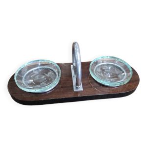 Vide-poche Art Déco en bois, verre gravé et métal chromé