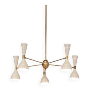 Lustre italien du style des années 50 - 5 bras et 10 lumières - plafonnier
