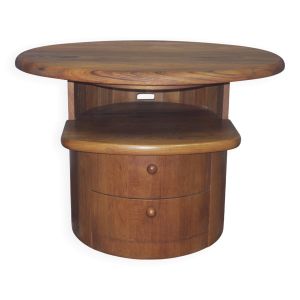 Table basse ovale en teck massif avec plateau pivotant par Silkeborg, Danemark 1960-70