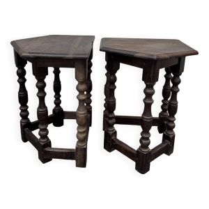 Paire de tabourets anciens en bois tourné