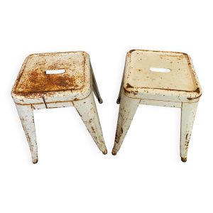 Authentique paire tabourets métallique tolix Xavier Pauchard industriel 50